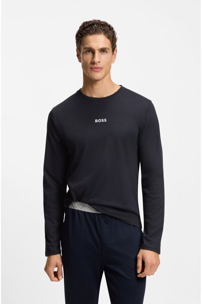 BOSS Men's Regular Fit Logo Printed Elastic Waist 100% Cotton Navy Blue Pajama Set 50550547-402