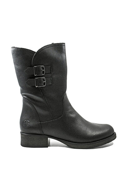 Rieker women's black leather boots with decorative straps and buckles - RIKZ 9571-00