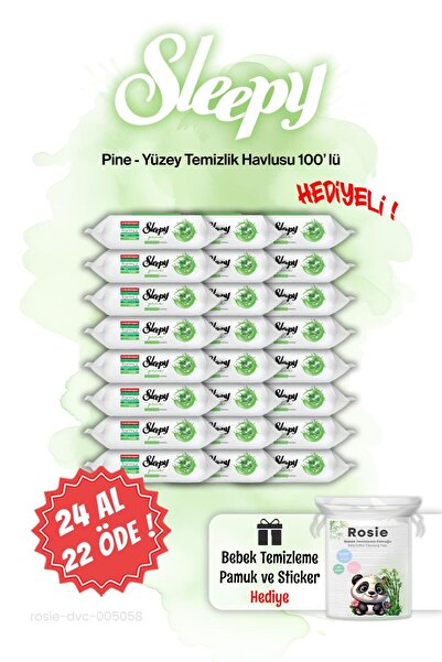 Sleepy 100'lü 24 AL 22 ÖDE Pine Çam Ferahlığı Islak Havlusu ve ROSIE
