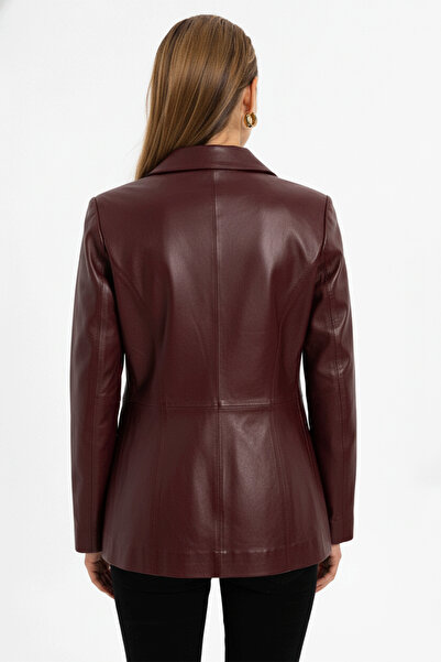 Deriderim Louisa Burgundy Blazer Women's Genuine Leather Jacket