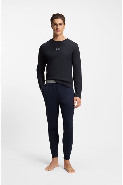 BOSS Men's Regular Fit Logo Printed Elastic Waist 100% Cotton Navy Blue Pajama Set 50550547-402