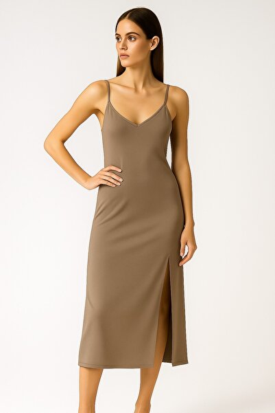 Kallisto Mink V-Neck Adjustable Strap Polyamide Dress - Slim Fit