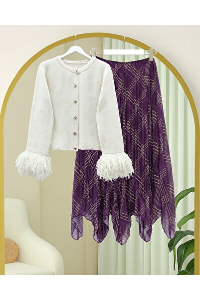 Modamorfo Heart Buttoned Sleeve Fringed Knitwear Cardigan -Beige