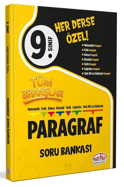 Editör Yayınevi 9.Sınıf Her Derse Özel Tüm Branşlar İçin Paragraf Soru Bankası