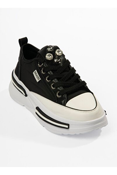 Mubiano Women's Parachute Sneaker Stone Detailed Thick Soled Black Zeyra