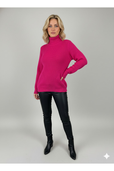 Millionaire Women's Fuchsia Pink Thick Knit Turtleneck Sweater