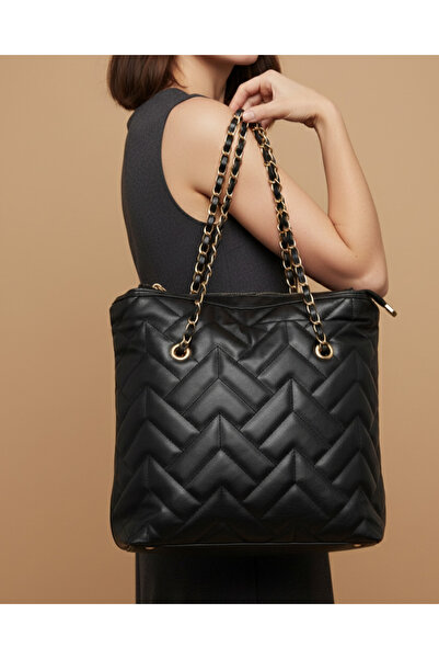 REDTAG Women Black Quilted Tote Bag