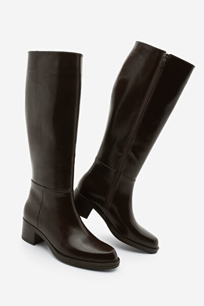 Marjin Women's Zippered Daily Heeled Boots Fabes Brown