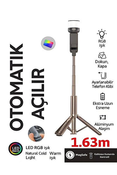 DEANB 163cm RGB Işıklı Taşınabilir Selfie Tripod | Uzaktan Kumandalı, Tek Dok...
