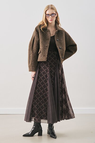Manuka Plaid Patterned Chiffon Skirt Brown