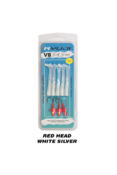 Oslo RYUJI V8 10CM, 10GR RED HEAD WHİTE SİLVER SİLİKON YEM