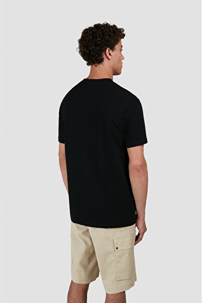 PAUL&SHARK Tricou negru cu mânecă scurtă, cu gât rotund, din bumbac, cu imprimeu de rechin, pentru bărbați 25411041-011