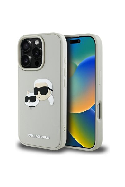 Karl Lagerfeld Carcasă pentru iPhone 16 Pro, design 3D, bej