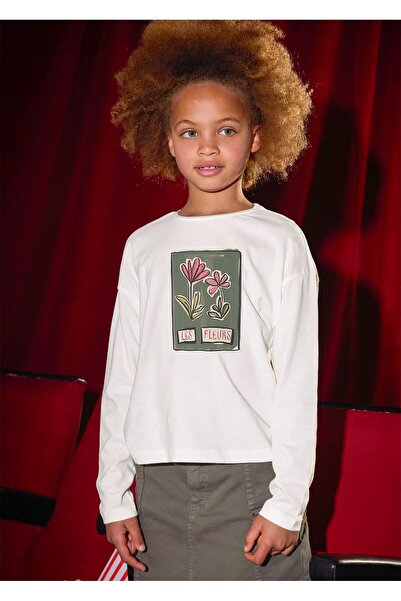 MAYORAL Tricou cu mânecă lungă pentru fete cu imprimeu Ecru 7020