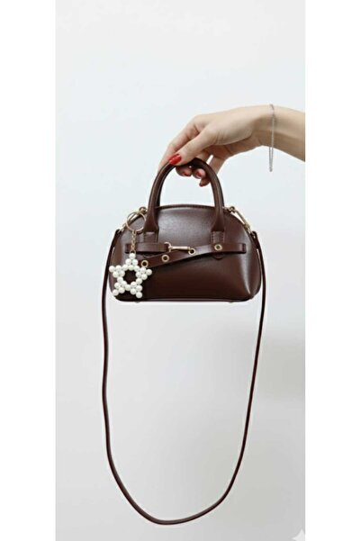 ÇANTA Cantamella Kahverengi, İnci Charm Hediyeli küçük boy el kol ve omuz çan...