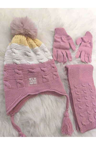 kidsense Girl's Fleece-Lined, Pilling-Resistant Scarf, Beanie, Gloves Set of 3, Ages 4-8