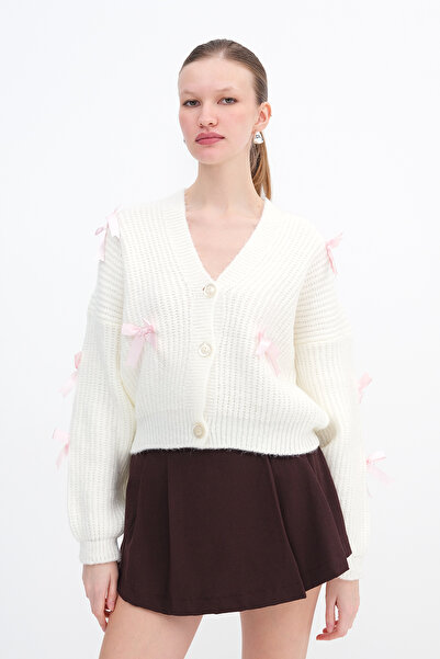 Addax Bow Detailed Knitwear Cardigan H2283