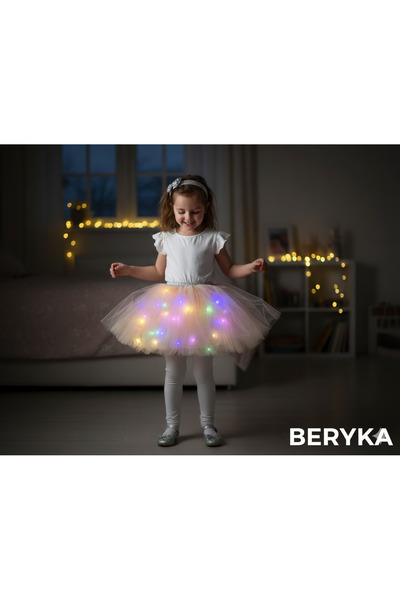 Beryka 2 ile 10 yaş arası astarlı LED'li somon rengi tütü etek