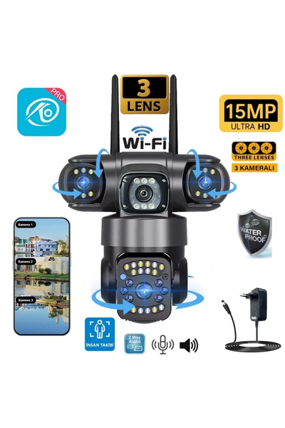 Yenimiyeni O-Kam Pro 3 Kameralı 3 Görüntülü Ultra HD 360 Dönebilen Kablosuz W...