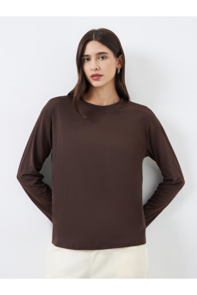 Styli Brown Boxy Long Sleeve T-Shirt