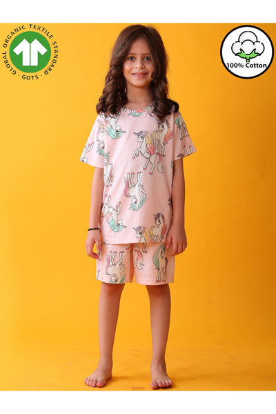 Anthrilo By Styli Pink Unicorn Cotton T-Shirt and Shorts Set