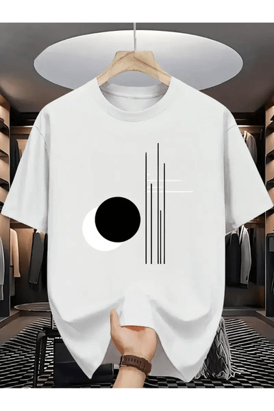 Flow touch Abstract Geometric Crescent Printed T-Shirt