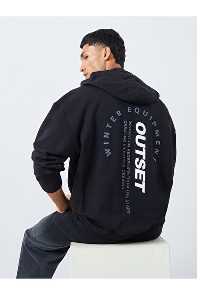 Styli Men Black Printed Oversized Hoodie