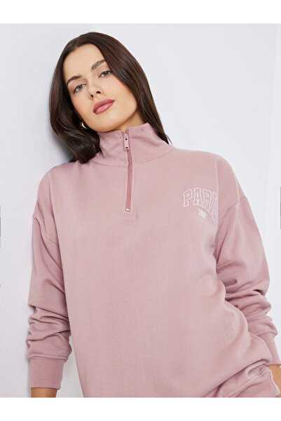 Styli Pink Paris Print Longline Sweatshirt