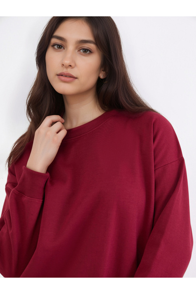 Styli Burgundy Oversized Sweatshirt