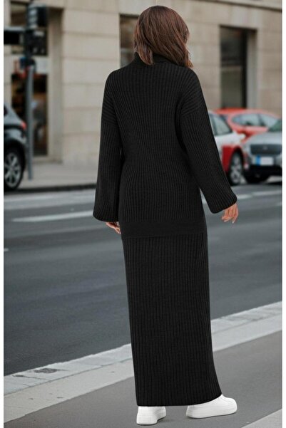 TOFİX textile Triko 2Li Takım Skirt Sweater Boğazlı Fitili