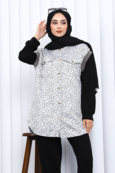 İmajButik Black Tunic Vest Pants Three Piece Set