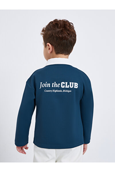 Styli Slogan Print Long Sleeve Polo T-Shirt