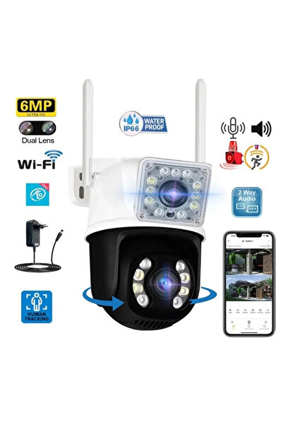 Yenimiyeni Çift Kameralı 360 Dönebilen Kablosuz Wifi Ip Kamera 1080P Full HD ...