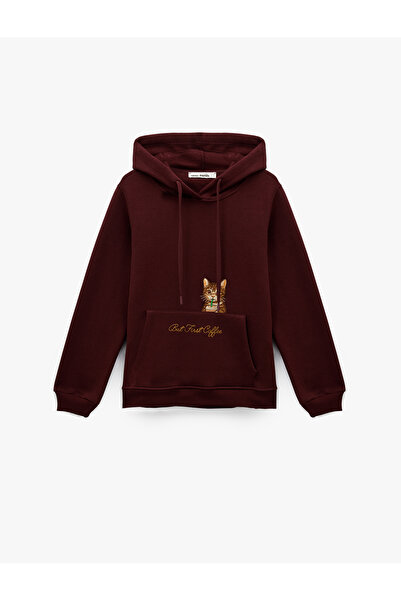 Koton Φούτερ με επένδυση fleece τσέπες καγκουρό και κέντημα γάτας με κουκούλα