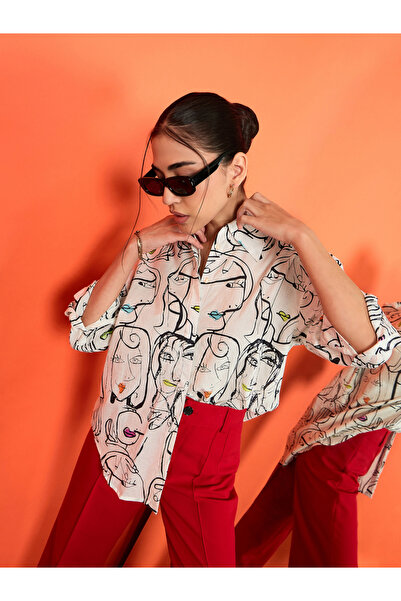 Uptownie By Styli White Long Sleeve Graphic Print Shirt