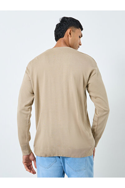 Styli Men Beige Diamond Pattern Sweater