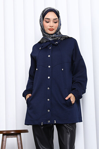 İmajButik Μπουφάν με λεπτομέρεια με κουμπωτά κουμπιά σε μπλε ναυτικό χρώμα