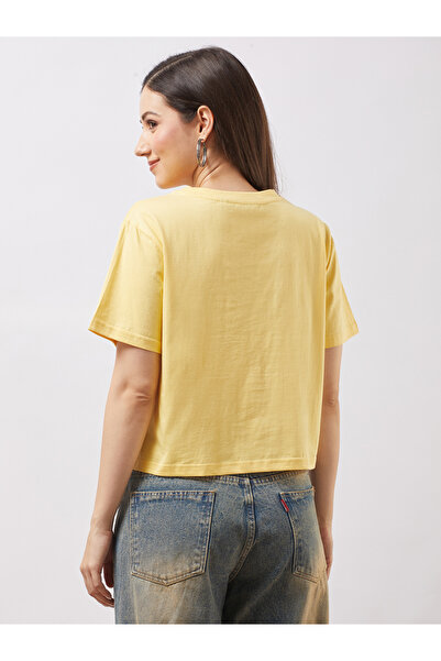 Globus By Styli Yellow Graphic Print Oversized Crop T-Shirt