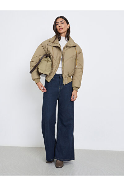 Styli Khaki Plain Regular Fit Short Length Padded Jacket