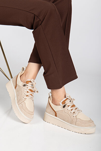 FEMME Γυναικεία παπούτσια casual με χοντρή σόλα με κορδόνια Remi Beige Suede