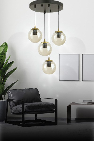 aydın home light HERA 4'LÜ BAL CAMLI SİYAH SARKIT AVİZE - Yatak Odası - Salon...