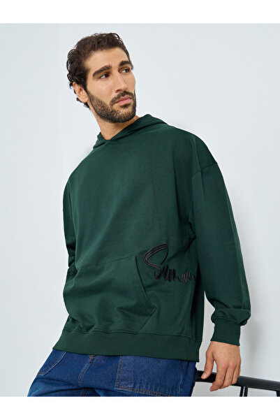 Styli Men Green Embroidered Oversized Hoodie