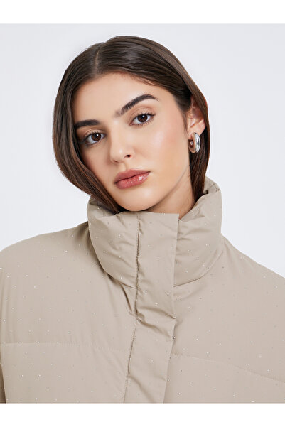 Styli Women Beige Embellished Regular Fit Regular Length Padded Jacket