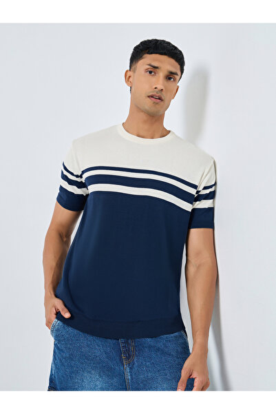 Styli Boxy Fit Flat Knit Striped T-Shirt