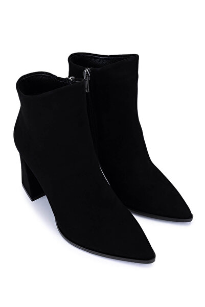 Tamer Tanca Women's Genuine Leather Black Suede Heeled Boots