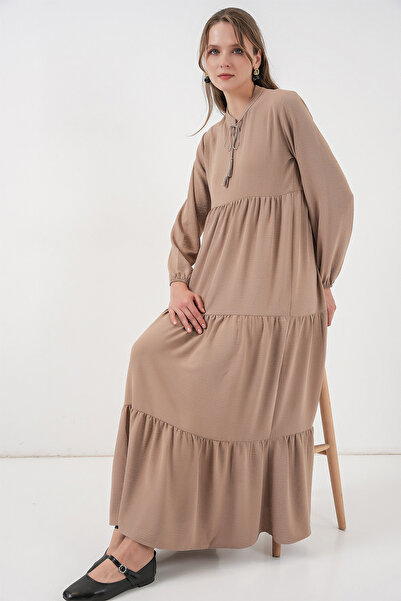 Bigdart T1627 Collar Lace-Up Dress - Y.Beige