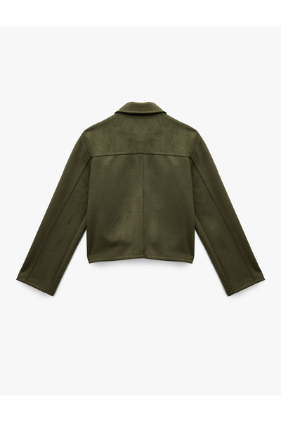 Koton Classic Collar Long Sleeve Faux Suede Shirt with Snap Button Pocket Detail