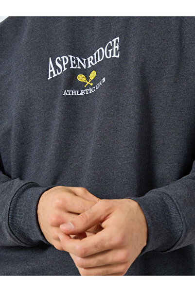 Styli Men Charcoal Embroidered Oversized Sweatshirt