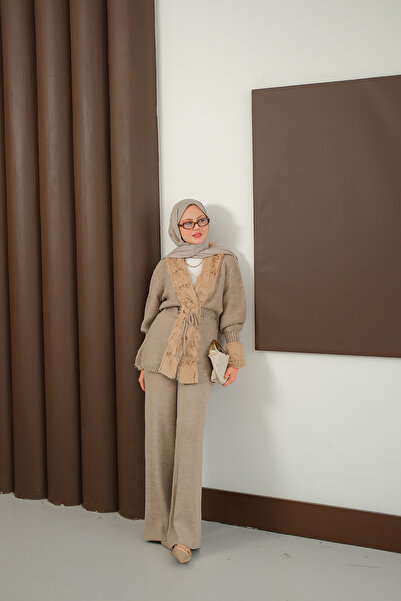 LOCCO Women's Plush Detail Knitwear Set Mink