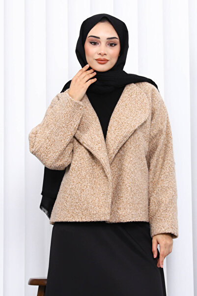 İmajButik Biscuit Wide Collar Short Cashmere Jacket